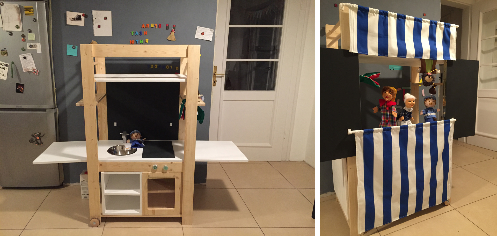 Puppet theater and kids' kitchen at once